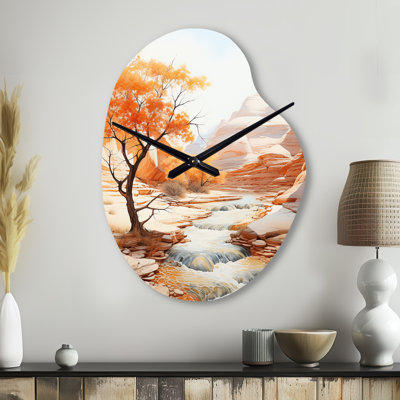Beige Peach Canyon Mirage - Canyon Unique Shape Metal Clock, Traditional Asymmetrical Wall Clock Print