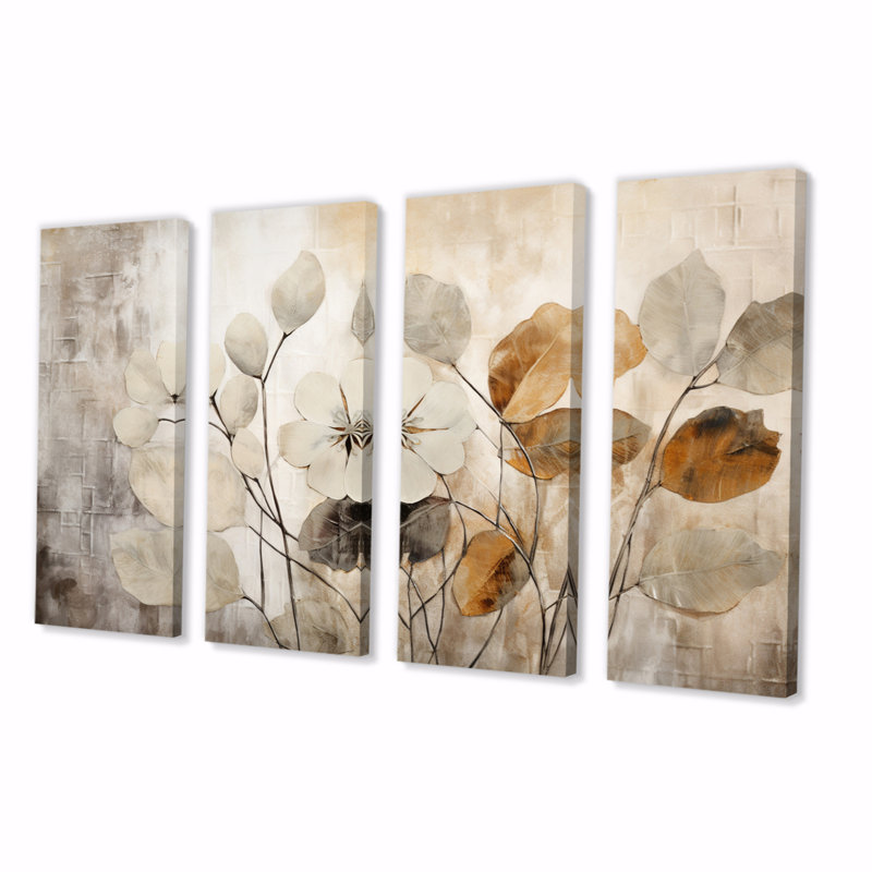 Beige and Brown Botanical Abstract Canvas Art Set