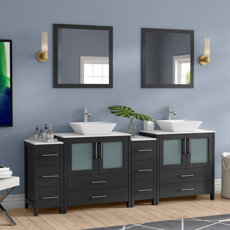 Karson 84'' Double Bathroom Vanity with Engineered Marble Top with Mirror