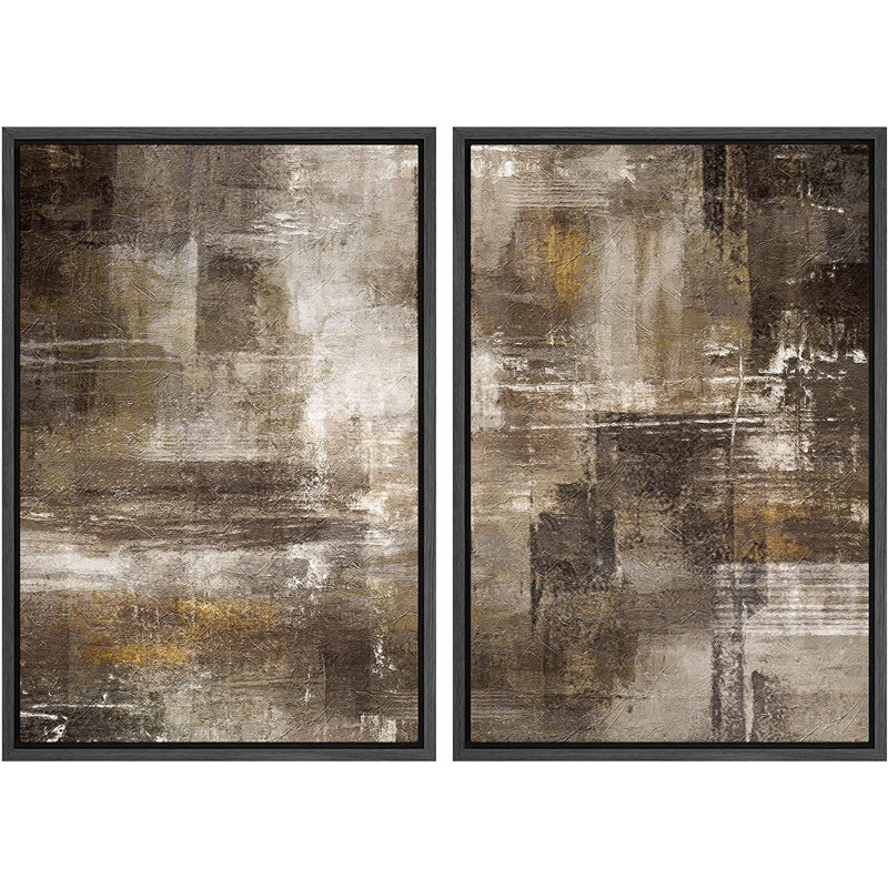 «Grunge Abstract Paint Effect Mid-Century Dark Brown Stroke», reproduction sur toile 2 pièces, H 24 po x l 36 po x P 2 po
