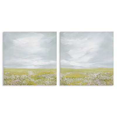 "Flowering Field Wispy Clouds", ensemble de 2 toiles murales par Grace Popp