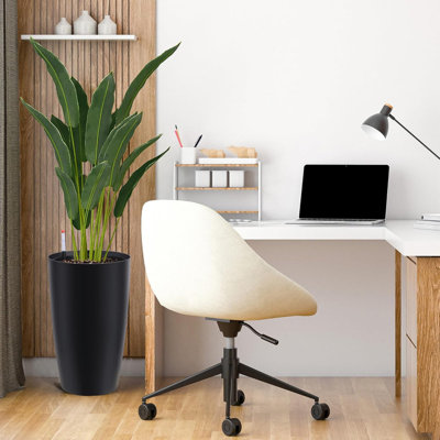 Ensemble de 2 pots à fleurs hauts ronds, pots à arrosage pour plantes d'intérieur, grand pot de fleurs pour l'extérieur avec drainage intégré et moniteur de niveau d'eau, pour patio, porche, salon ou bureau personnel, noir
