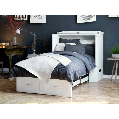 Fabiano Storage Murphy Bed with 6" Mattress, Storage and Built-in Charger