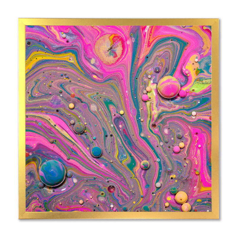 Multi et fluide acrylique rose - Peinture, H 16 po x l 16 po, Cadre photo doré
