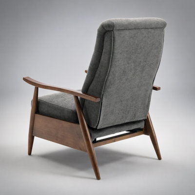 Fauteuil inclinable Saugus avec accoudoirs en bois et dossier à bascule, couleur anthracite - Confort moderne avec tissu facile à nettoyer et inclinaison en 3 positions
