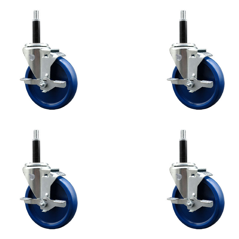 Solid Poly Swivel 3/4 Inch Expanding Stem Caster Set with Brake SCC