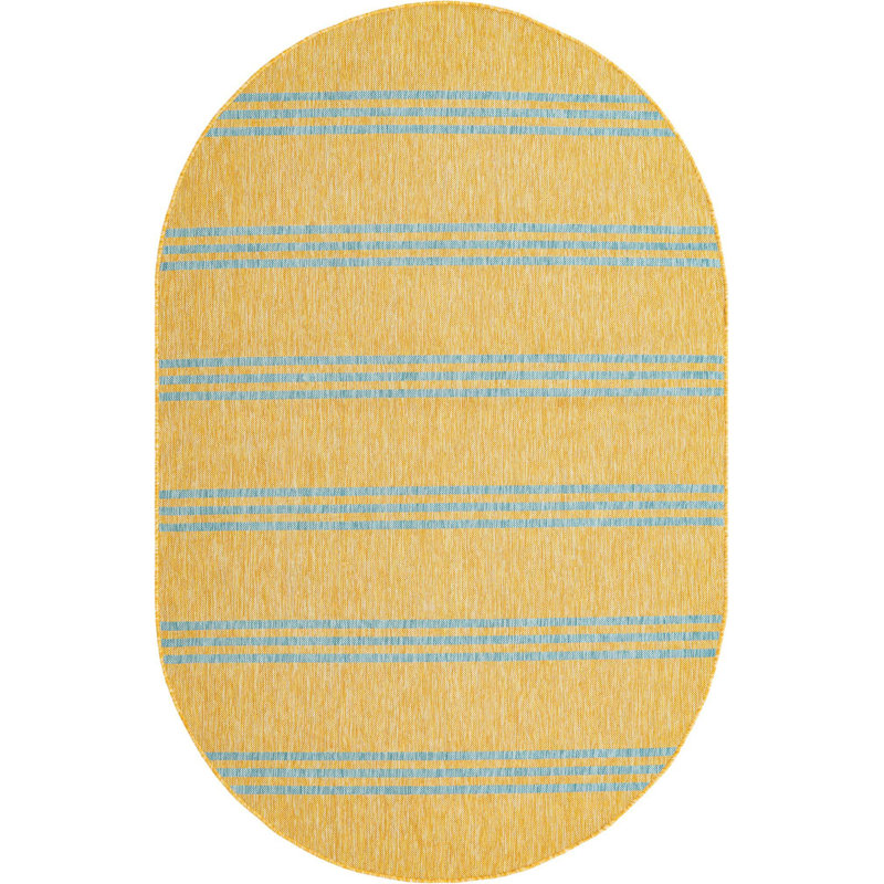 Outdoor Destiny Area Rug Mustard Color, Oval 5'3" x 8'