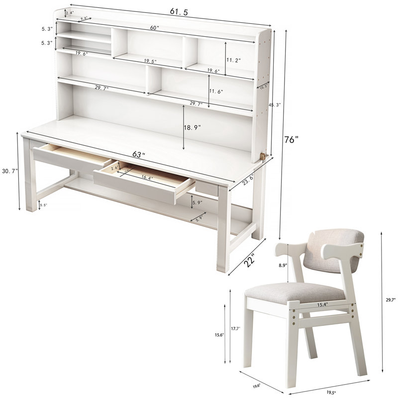 Kids Writing Desk Study Learning Computer Table with Chair, White