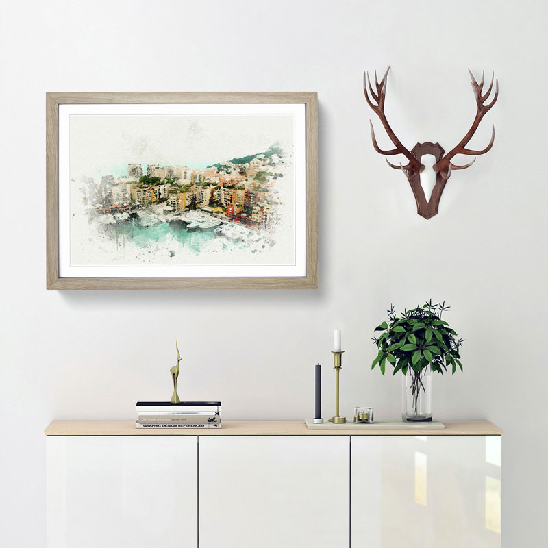 Yachts in Monte Carlo Monaco in Abstract - Picture Frame Graphic Art Print, 60cm H x 91cm W x 2cm D, Oak