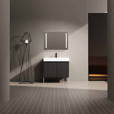 Modern Freestanding Bathroom Vanity With Resin Sink - Dark Oak Feature 36" Basin And Exterior Long-Lasting