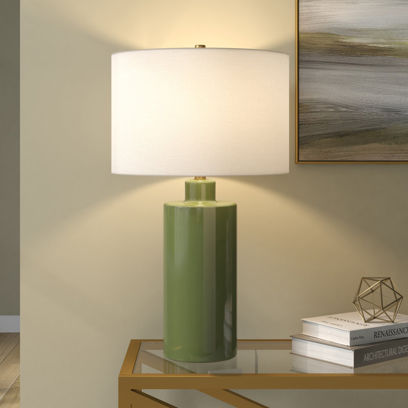 Lampe de table haute en céramique avec abat-jour en tissu 25 po Lunara, Vert