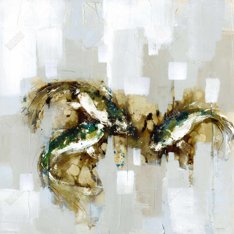 Three Abstract Koi Fish Canvas - Brown Framed Home Decor