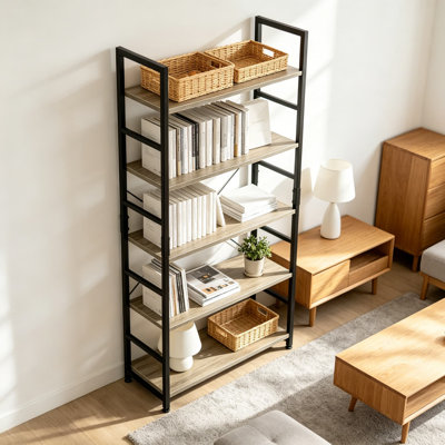 Bibliothèque à 5 niveaux, grand organisateur de rangement pour bibliothèque, tablette ouverte moderne pour chambre à coucher, salon, bureau à domicile
