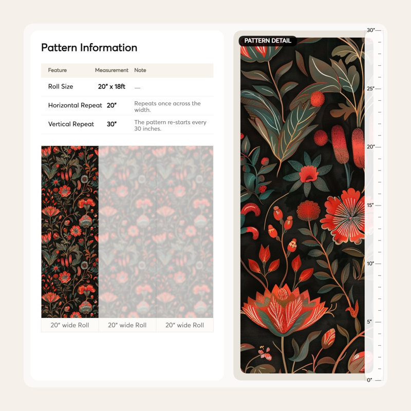 Papier peint floral rouge foncé audacieux Bryelle