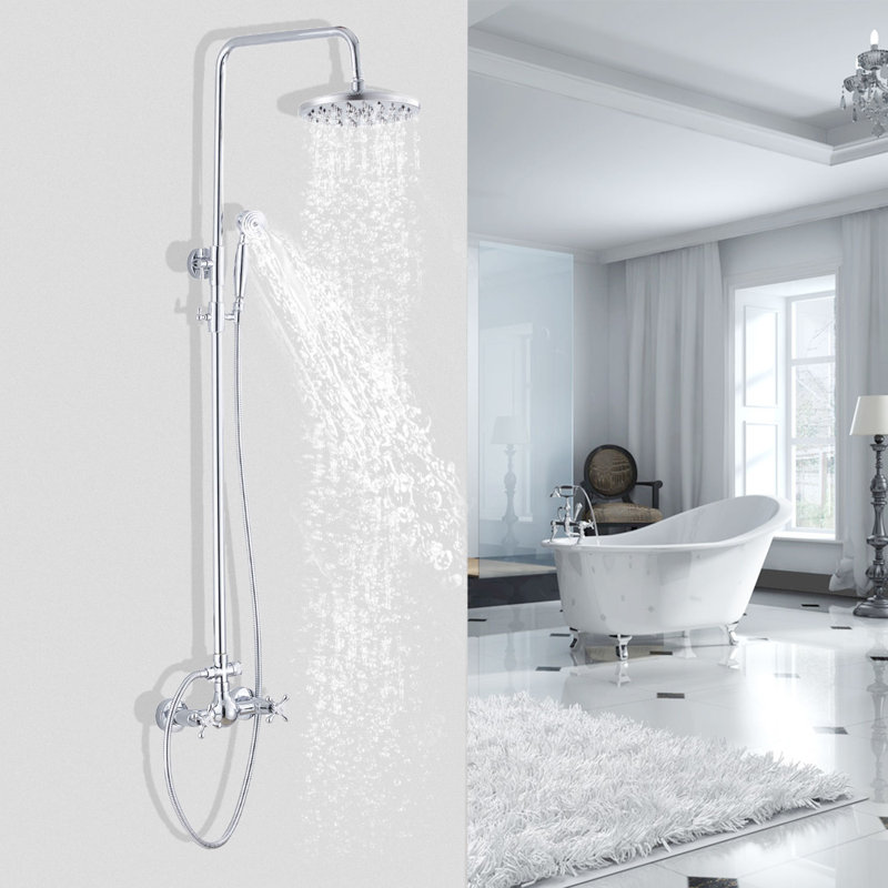 9999-ORB Rain Shower System Set 2 Knobs Mixing 8 Inch Round Rainfall Shower Head With Handheld Spray Bathroom Shower Faucet