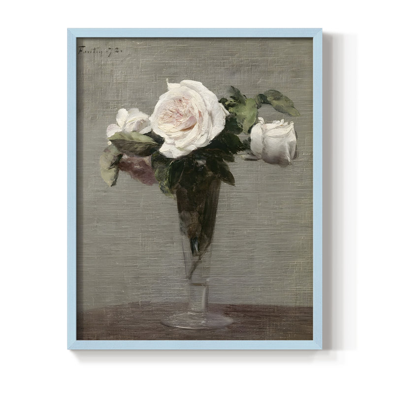 Impression florale vintage encadrée CCxxxviii - bois massif, Bleu, H 11 po x l 9 po