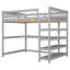 Lit mezzanine double avec tablettes de rangement et bureau sous le lit, gris-1989355601