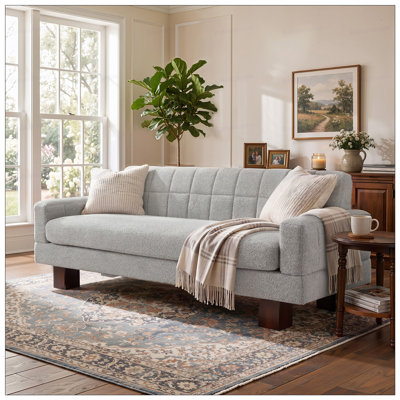 Modern Loveseat Sofa, Boucle Fabric Biscuit Back Loveseat with Square Arms and Single Cushion Seat, Upholstered 2-Seater Couch for Living Room and Bedroom,