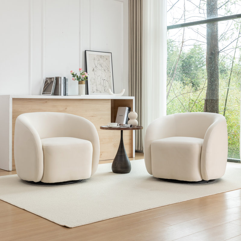 Fauteuil demi-tonneau pivotant en velours Arrun, Beige