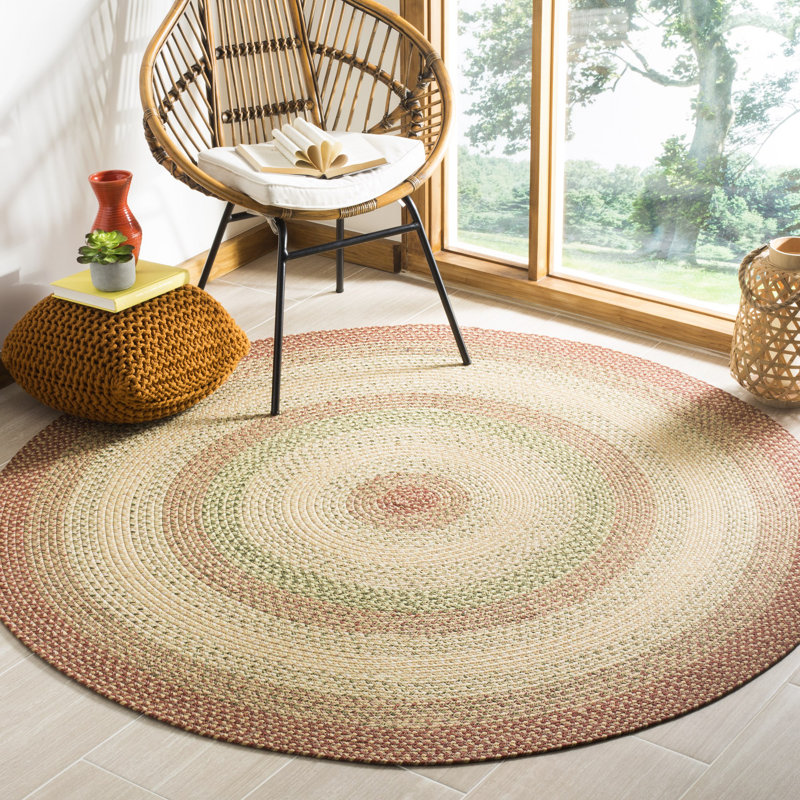 Tapis d'intérieur / extérieur géométrique tissé à la main Georgina, Rond 4 pi