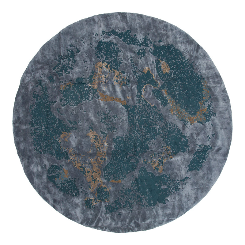 Gray & Teal Wool Rug - 15' Round