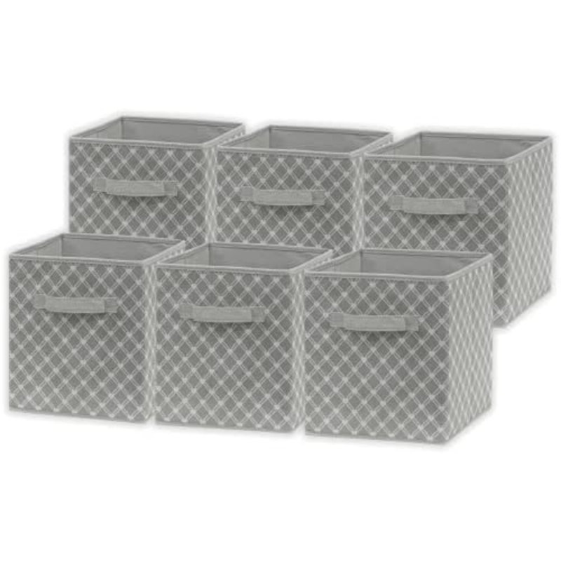 Organisateur de bacs de rangement pliables en tissu, gris géométrique, ensemble de 6