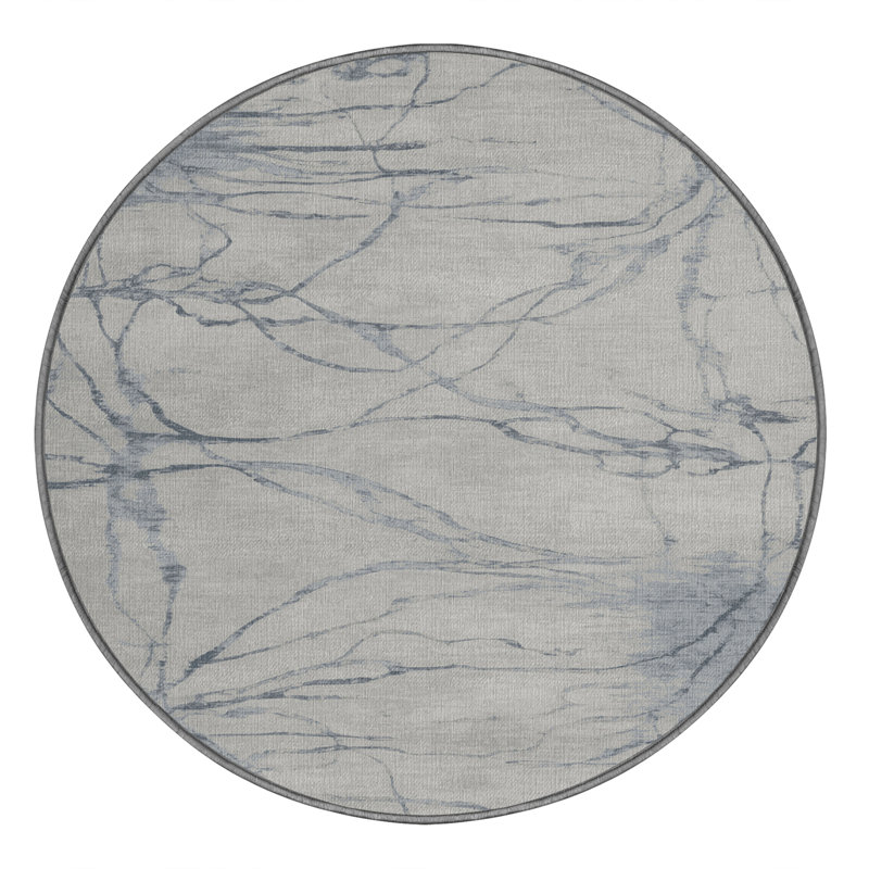 Machine Washable Abstract Gray Area Rug, Round 5'