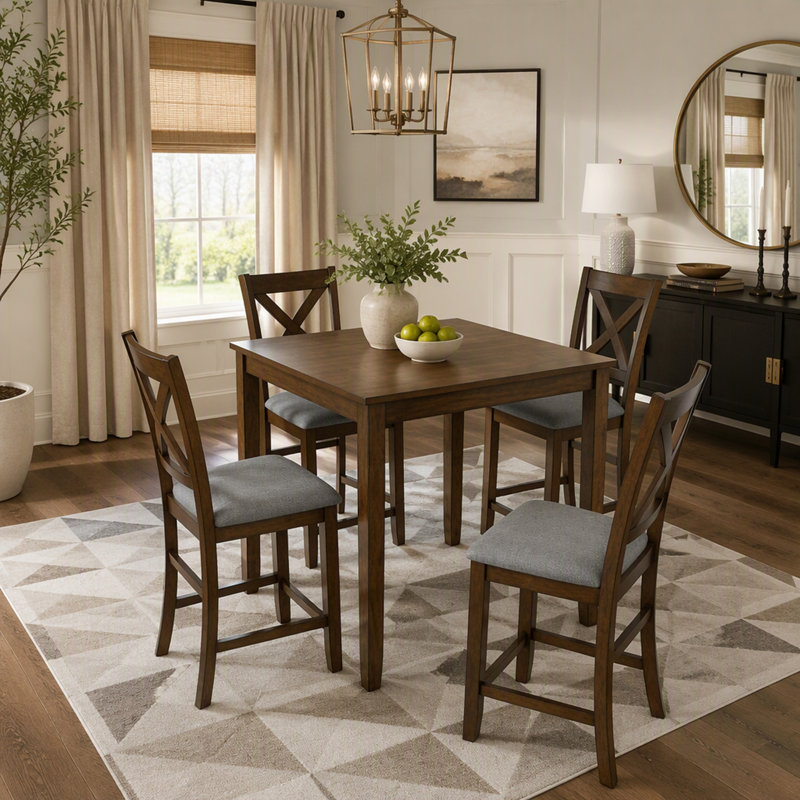 Ensemble de salle à manger 5 pièces à hauteur de comptoir avec table carrée et chaises rembourrées, parfait pour les petits espaces