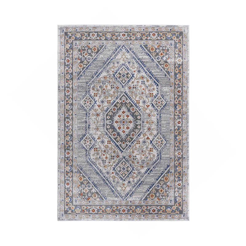 Collection Blue/Cream/Bordered Non-Shedding Living Room Bedroom Dining Home Office Stylish And Stain Resistant Area Rug
