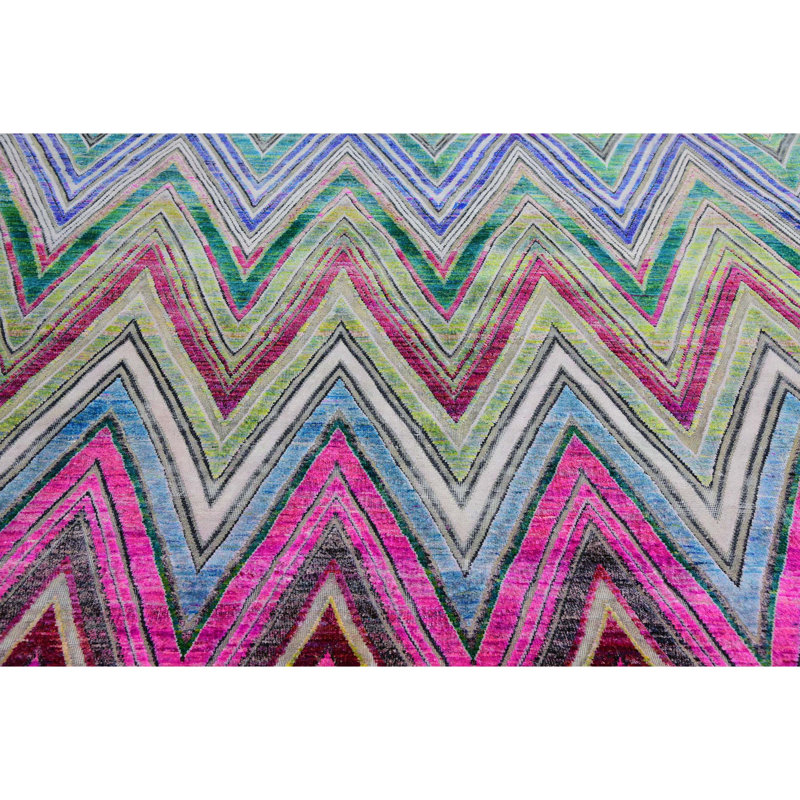 Hand Knotted Chevron Area Rug, Rectangle 12' x 15'