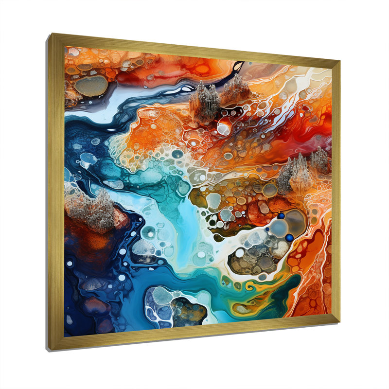 «Blue and Brown Geyser», impression sur toile, Cadre doré simple, H 36 po x l 36 po x P 1,5 po