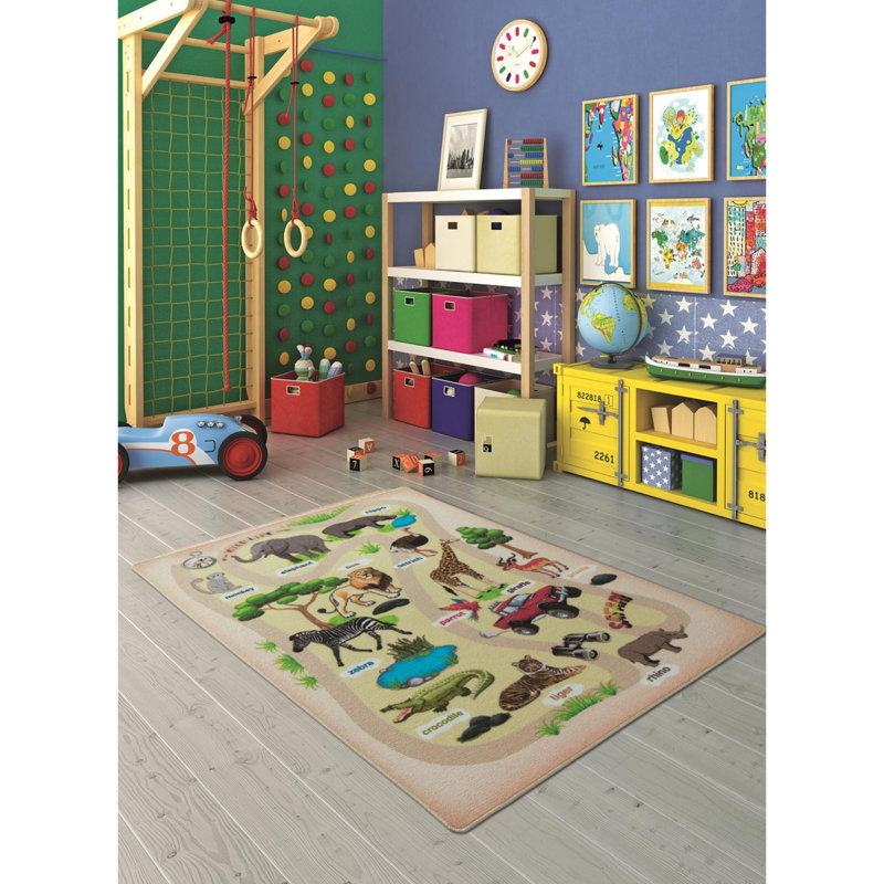 Tapis rectangulaire gris / vert en polyamide touffeté à la machine Arramine, Rectangle 6 pi 7 po x 9 pi 6 po