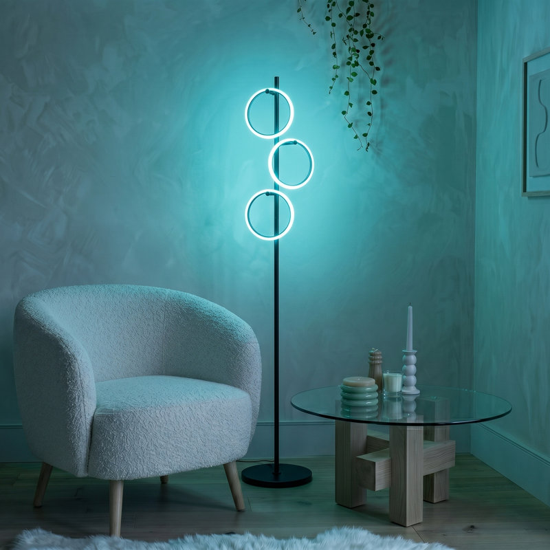 Saturn 66 in. Modern LED Floor Lamp with 3 Color-Changing RGB Ring Lights
