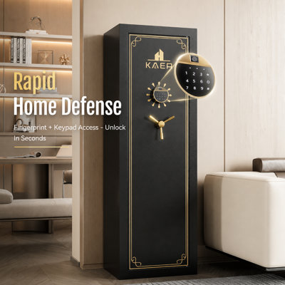  KAER Gun Safe - Coffre-fort biométrique et numérique pour clavier, acier de calibre 14, alarme anti-vol, 3 méthodes d'accès (empreinte digitale, NIP, clé), fixation murale / au sol, 3 tailles pour le rangement des pistolets et des munitions