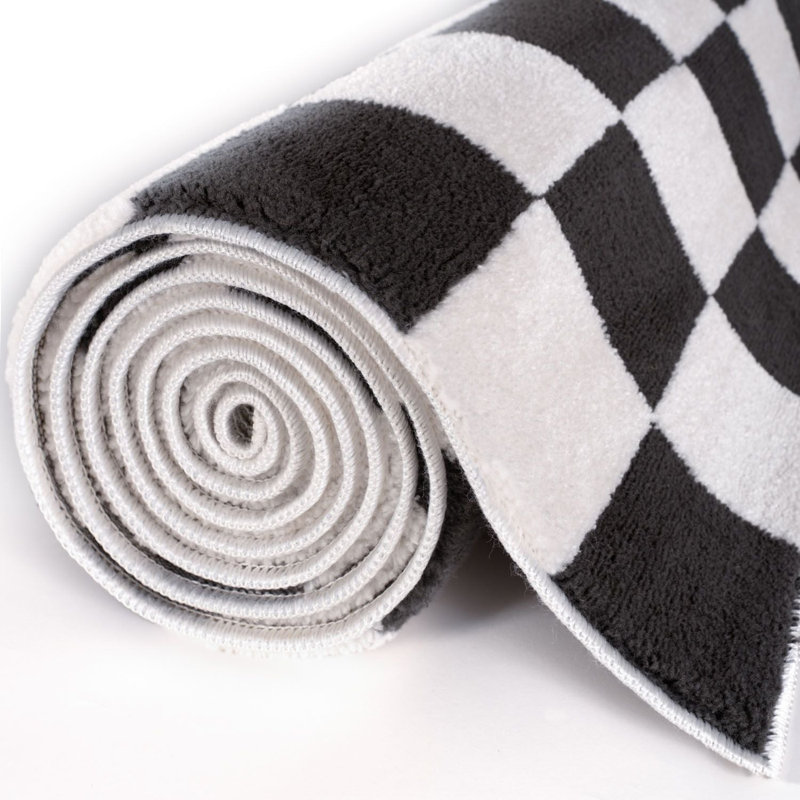 Loft Modern Checkerboard Living Room Area Rug and Runner Soft Pile, Dark Grey/Ivory, Rectangle 120 x 170 cm