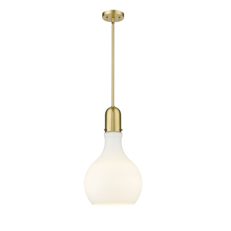 Luminaire suspendu sphère 1 lumière Krier, Blanc mat, H 53,25 po x l 11,75 po x P 11,75 po, Or satiné