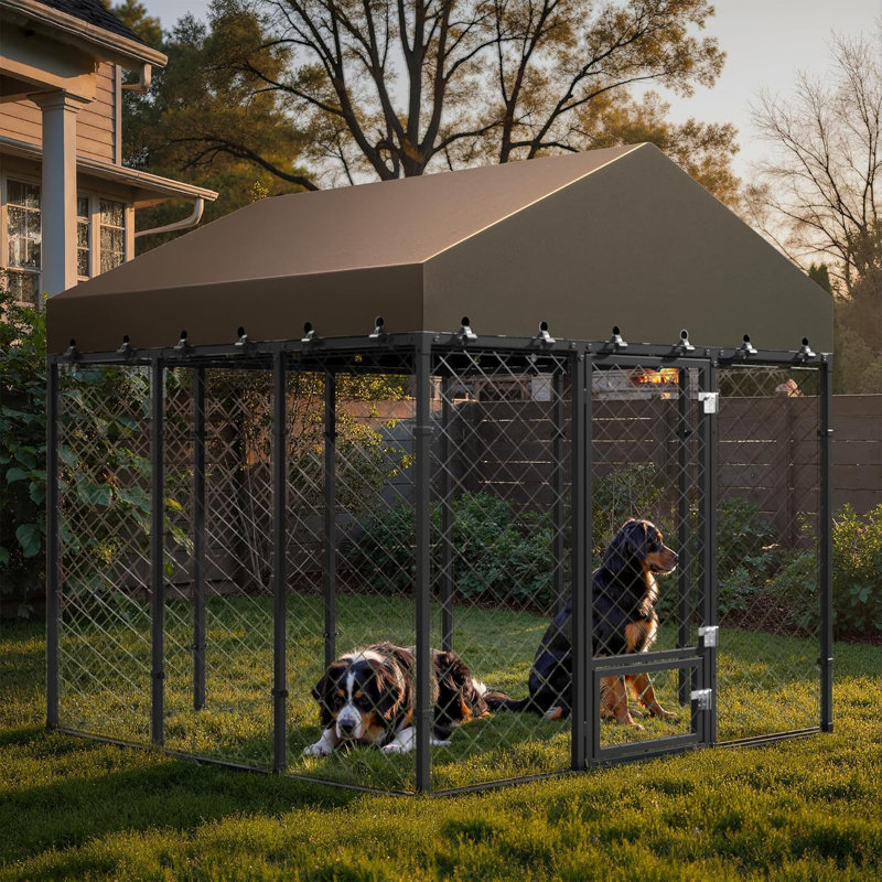 71.7″ × 71.7″ × 69.4″ Metal Yard Kennel With Door, 69.4" H x 71.7" W x 71.7" D