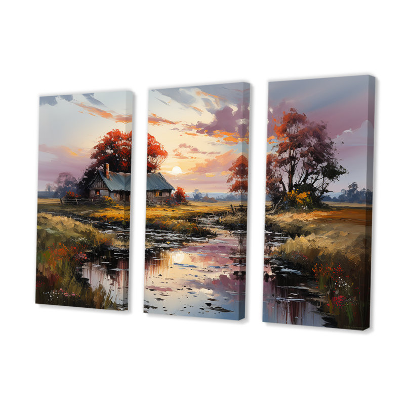 «Countryside Cottage Charm In Winter I» - ensemble d'art mural campagne, H 40 po x l 60 po x P 1 po