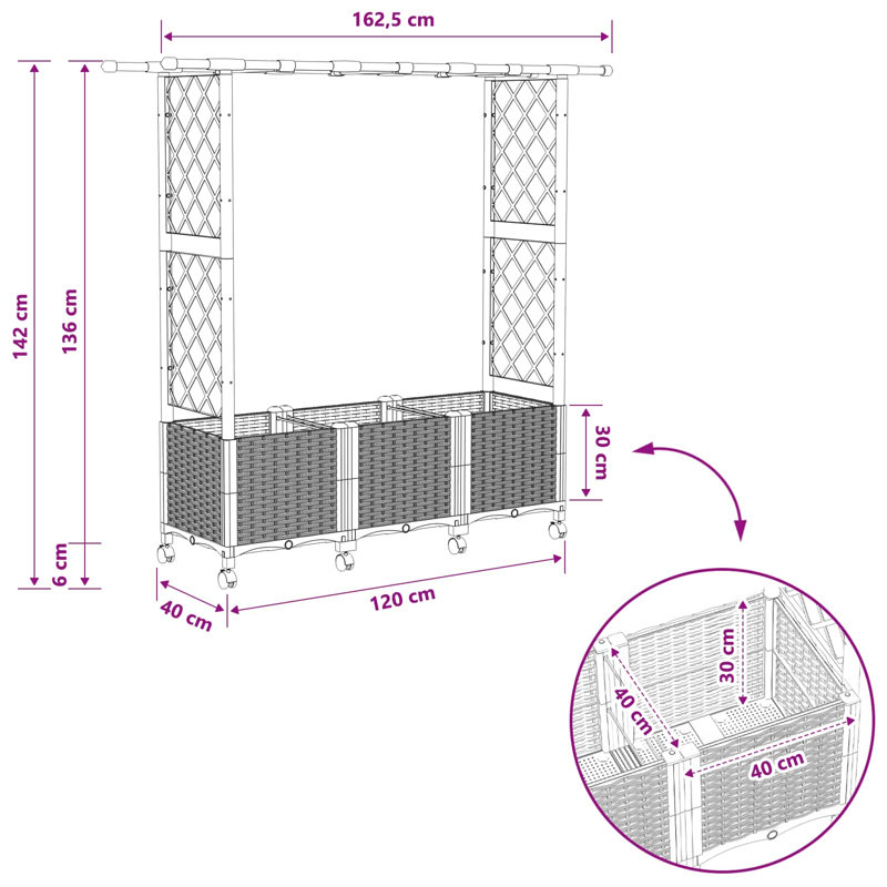 Raised Garden Bed, 142cm H x 162.5cm W x 40cm D, Black