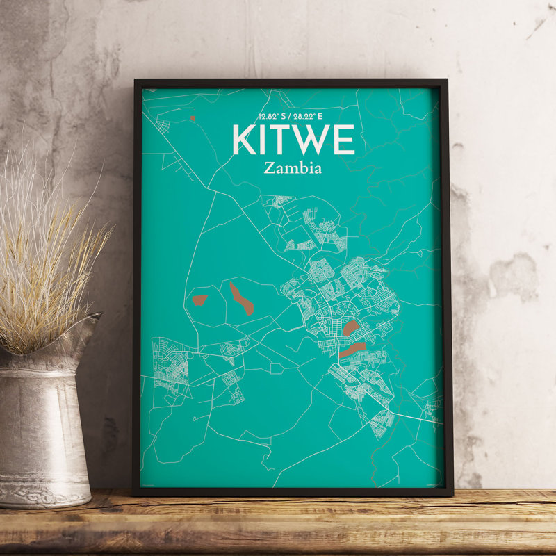 Kitwe City Map - No Frame Print, 50.8cm H x 40.6cm W x 0.13cm D