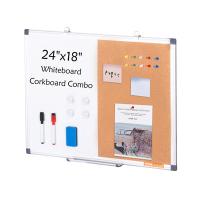 Combinaison de tableau blanc et de liège 24 po x 18 po avec cadre en aluminium - babillard magnétique effaçable à sec 2-en-1 pour fixation murale - idéal pour l'école, la maison, le bureau