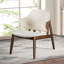Chaise d'appoint moderne Mid-Century avec dossier à oreilles noyer / beige