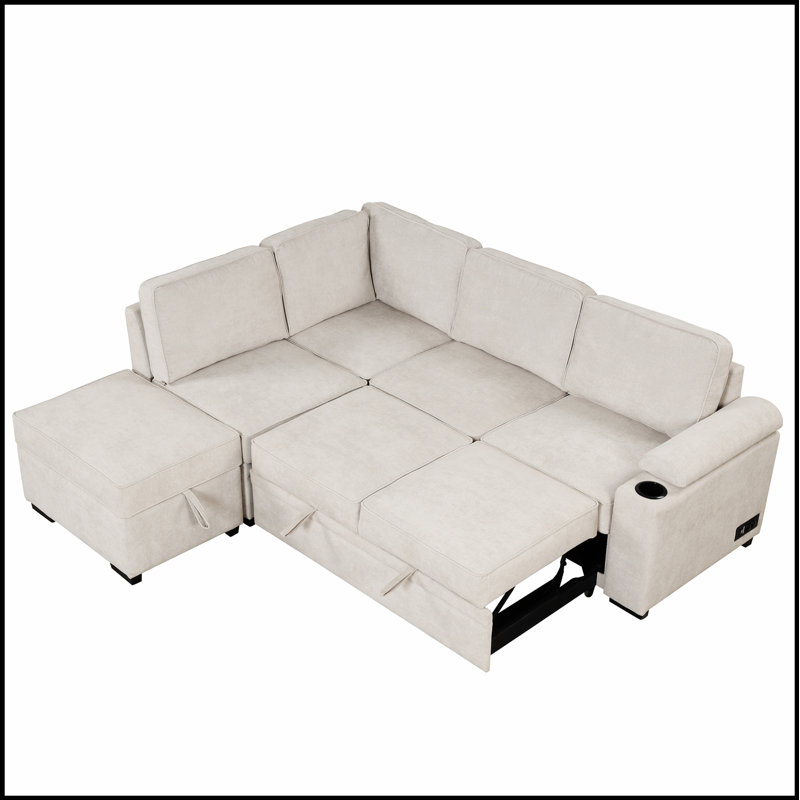 Canapé-lit polyvalent en lin avec repose-pieds pour des espaces compacts et confortables, alliant style et fonctionnalité