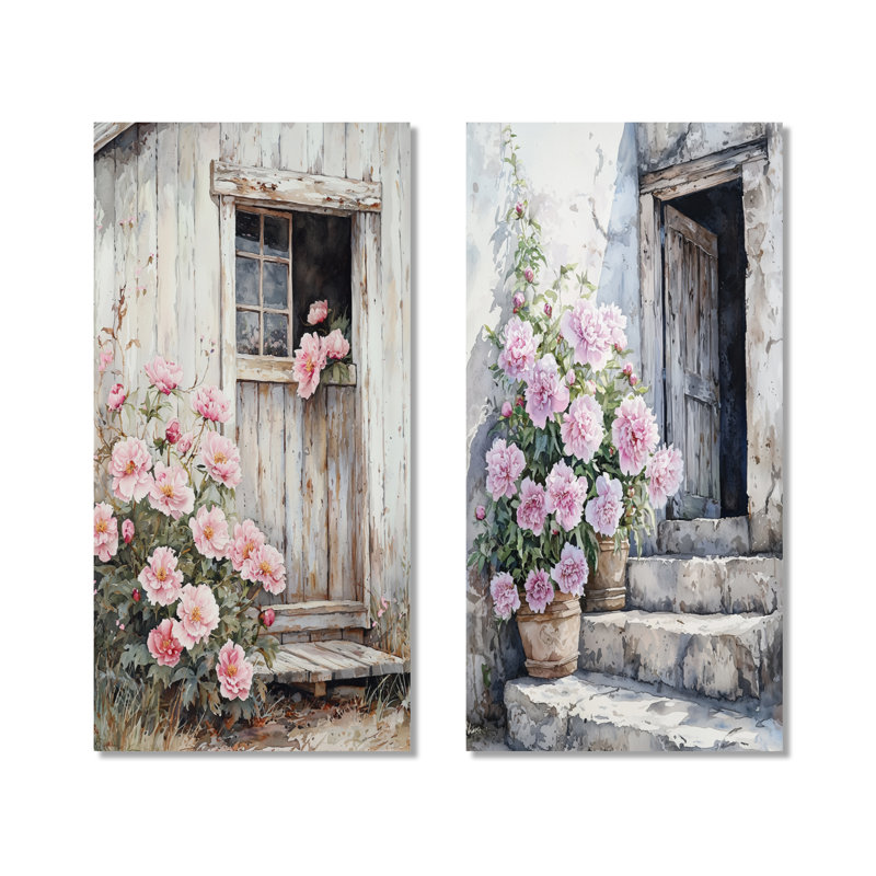 Pivoines par la Milking Barn II - impression florale murale en métal 2 panneaux rose, 32" H x 32" W