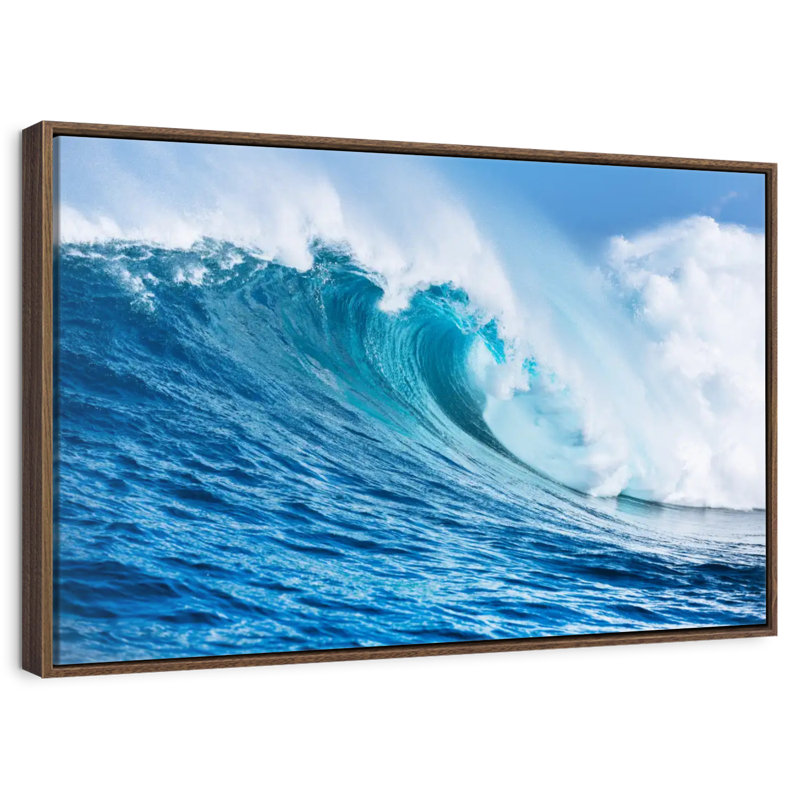 Grande vague, 13 po x 9 po, Cadre flottant noyer