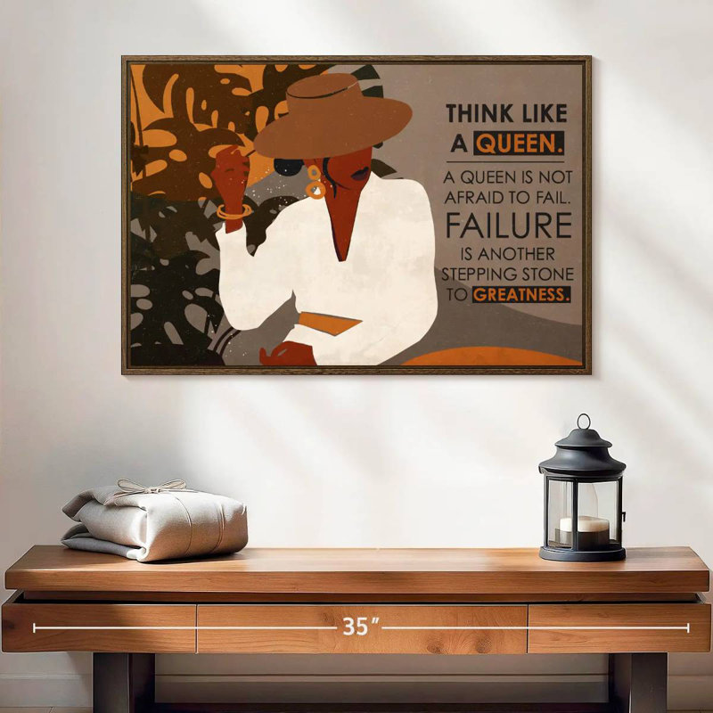 Citation «Think Like A Queen», 25 po x 17 po, Cadre flottant noyer