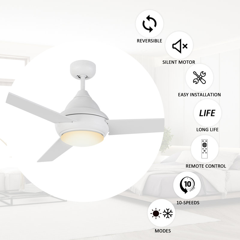 Ventilateur de plafond standard à 52 pales 52 po avec télécommande et ensemble d'éclairage Kylier, Blanc