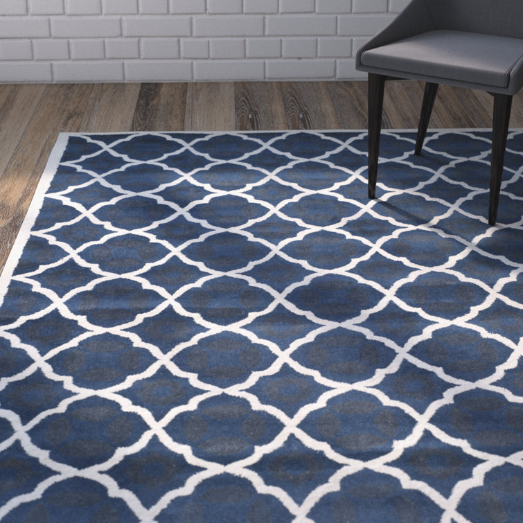 Carolene Hand Tufted Wool/Cotton/Latex Geometric Rug in Blue/Ivory