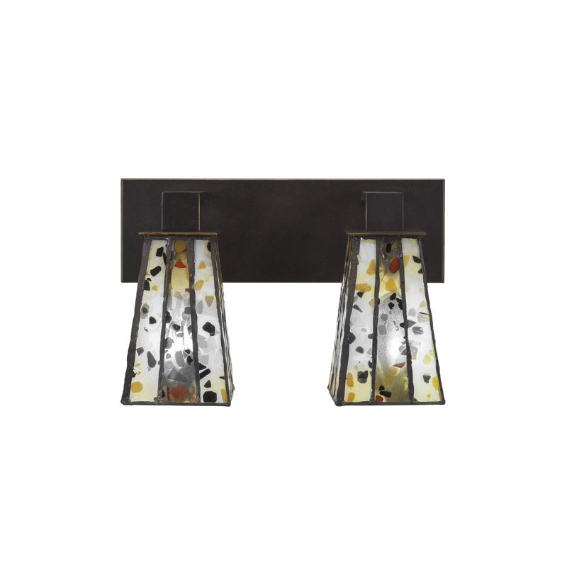 Alimzhan 2 Light Bath Bar Shown In Dark Granite Finish With 5" Square Fiesta Art Glass, Fiesta Tiffany