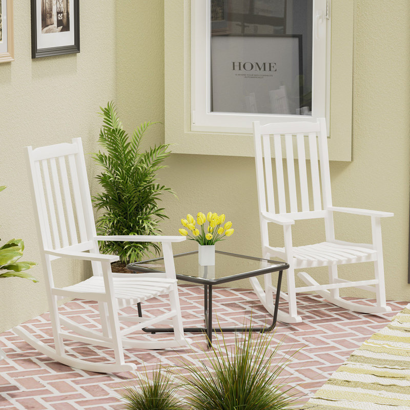 White Acacia Wood High Back Patio Rocking Chair